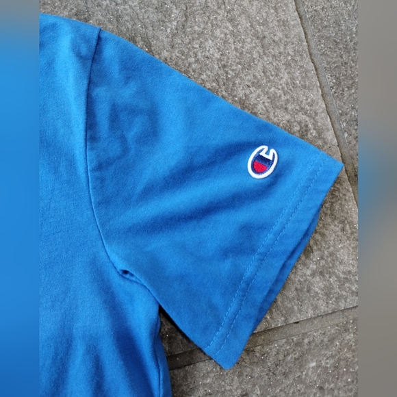 Champion T-Shirt Child Size XL Blue Spell Out Graphic Retro Cotton Short Sleeve - Picture 4 of 7